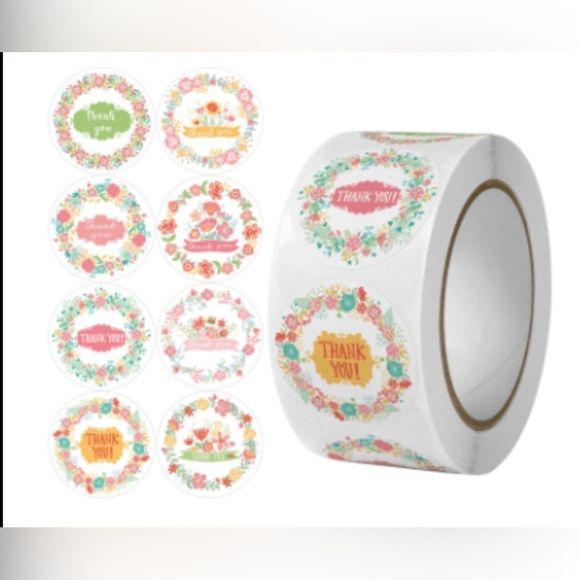 Thank You Stickers, 1" Round Frames Thank You Stickers Roll 8Floral - Picture 4 of 4